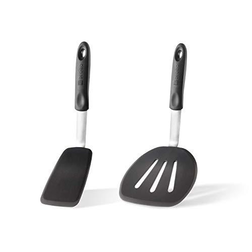 DI ORO Premium Flexible Silicone Spatulas - The Best Egg, Pancake, and Flipper Silicon Spatula - Versatile 600ºF Heat Resistant Rubber Turner to Meet All Your Kitchen Needs (Chef Series 2-Pc Set)