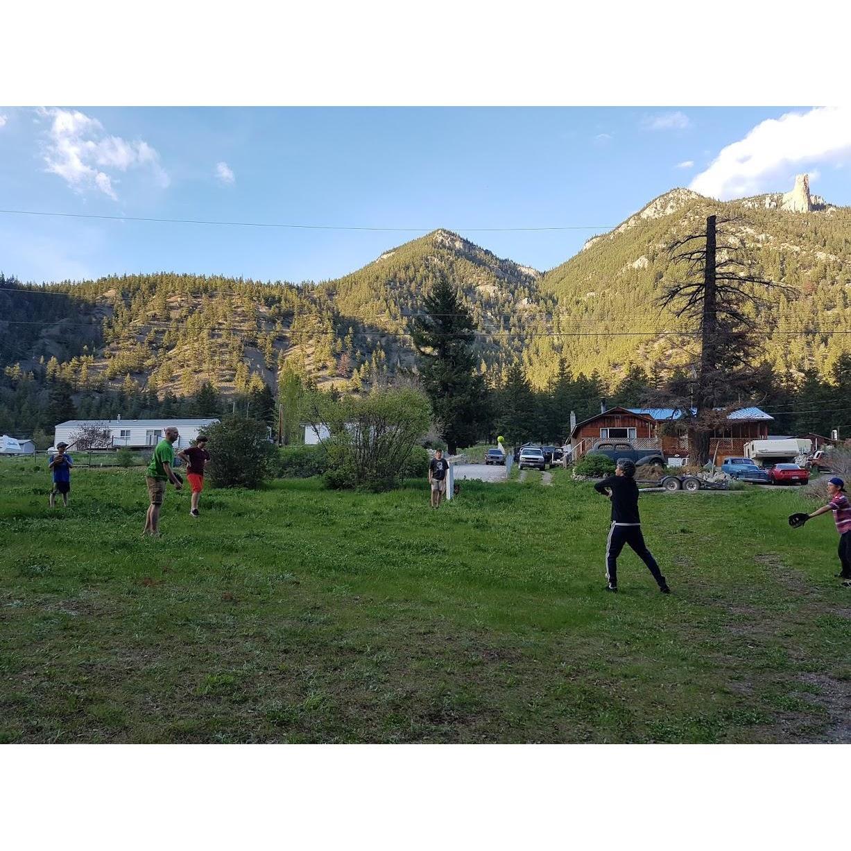 Bahram up to bat at the cabin