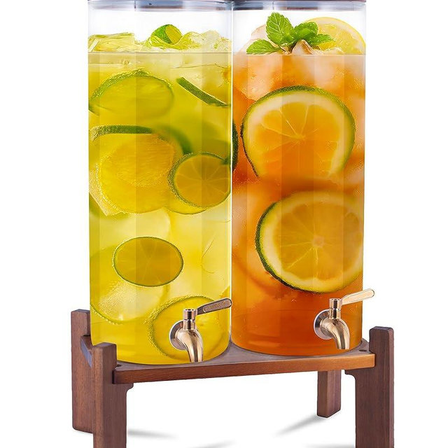 2PCS 2.2 Gallon Drink Dispenser,Glass Water Dispenser with Stand,Beverage Dispenser with Stainless Steel Spigot,Drink Dispensers for Parties,Bars,Restaurants