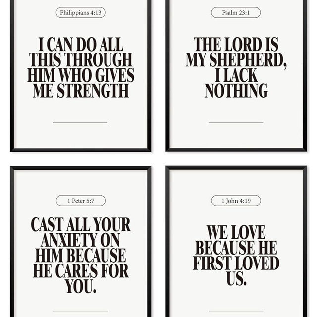 Locomiss Black and White Christian Wall Art Decor Posters, Modern Bible Verse Prints, Minimalist Jesus Scripture Prayer Room Art Wall Decor, Inspirational Bible Posters for Bedroom Office Living Room,Set of 4 (8x10 Unframed)