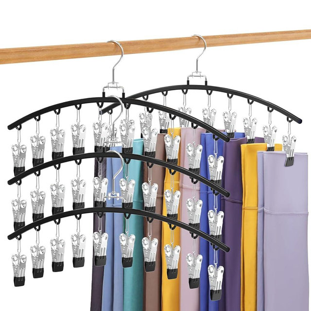 4 Pack Legging Organizer for Closet, Ginyoyo Metal Gym Clothes Organizer w/40 Clips Holds 40 Leggings, Hangers Space Saving, Closet Organizers and Storage, Room Organization Essentials, Black