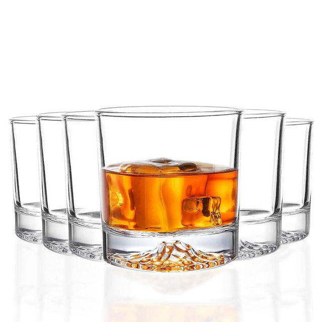 LUXULISH Whiskey Glasses Set of 6 with Unique Raised Mountain Base, Premium Crystal Bourbon Scotch Glass for Men Dad, Solid Old Fashioned Glass Lowball Glasses Rocks Glasses -12Oz