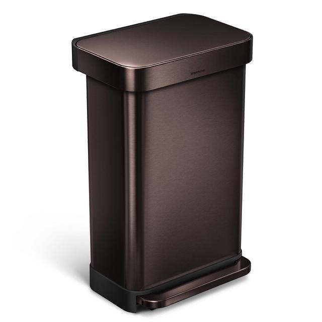 simplehuman Rectangular Step Trash Can with Liner Pocket, Dark Bronze Stainless Steel, 45 L/11.9 Gal