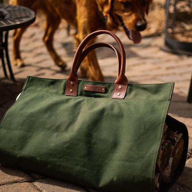 Personalized Canvas Log Carrier | Monogrammed Canvas Firewood Tote | Fire Place Decor | Fire Wood Carrier | Groomsmen Gift | Made in USA