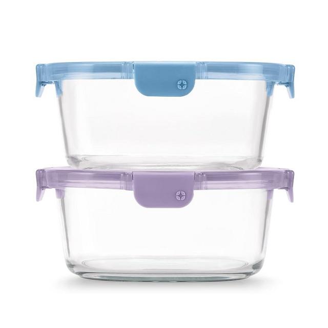 Ello Color Lock 7 Cup 4PC, 2 Pack Glass Meal Prep Sets Leak-Proof Glass Food Storage Containers with Airtight BPA-Free Plastic Lids, Dishwasher, Microwave, and Freezer Safe, Desert Festival