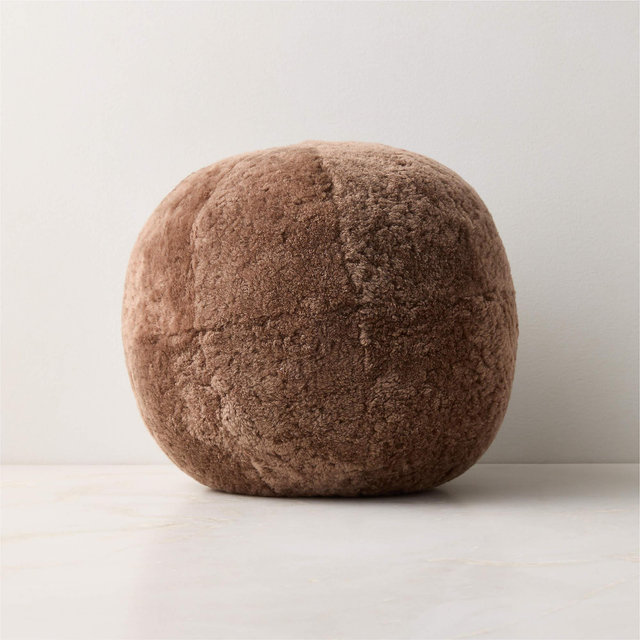 Terre Light Brown Sheepskin Sphere Throw Pillow 12"