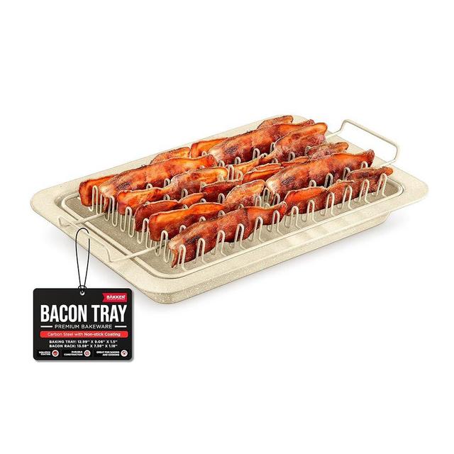 Bacon Tray - 2-Piece Set – Marble Coating - Durable, Non-Stick Cooking Tray for Bacon – White Stone Tray and Carbon Steel Rack