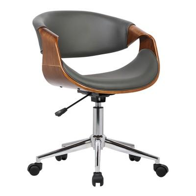 Geneva Mid-Century Office Chair in Chrome finish with Faux Leather and Walnut Veneer Arms - Armen Living