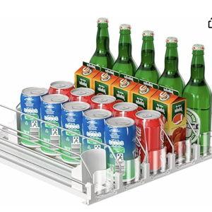 Upgraded Drink Organizer for Fridge, Space-Saving Fridge Drink Organizer, Automatic Pusher Glide and Adjustable Width Drink Dispenser for Fridge - Holds Up to 25 Cans (5 Rows White)