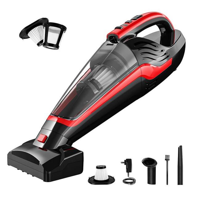 Powools Pet Hair Handheld Vacuum, Car Vacuum Cleaner Cordless Rechargeable, Hand Vacuum with Reusable Filter and Motorized Brush for Carpet, Couch & Stairs, Red