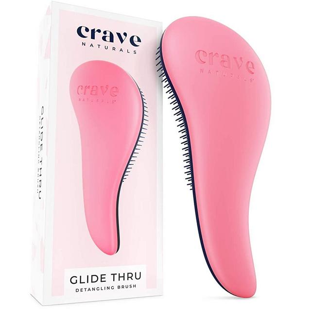 Crave Naturals Glide Thru Detangling Brush for Adults & Kids Hair - Detangler Hair Brush for Natural, Curly, Straight, Wet or Dry Hair (PINK)…
