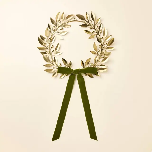 18" Decorative Brass Leaf Christmas Wreath Antique Finish - Hearth & Hand™ with Magnolia