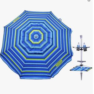 Tommy Bahama Fiberglass Beach Umbrella for Sand with Integrated Anchor