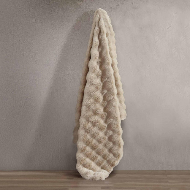Riverbrook Home 50"x60" Wavy Faux Fur Throw Tan