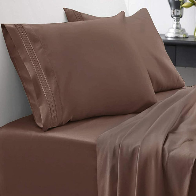Sweet Home Collection 1800 Thread Count Soft Egyptian Quality Brushed Microfiber Luxury Bedding Set with Flat, Fitted Sheet, 2 Pillow Cases, King, Brown