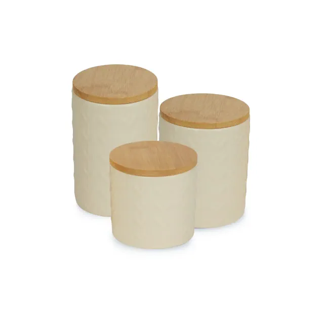 Design Imports Antique White Matte Retro Vine Texture Ceramic Canister Set/3