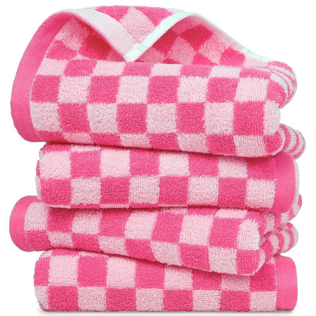 Jacquotha Checkered Hand Towels for Bathroom Set of 4 (Hot Pink) – 100% Cotton, 13" X 29", Soft Absorbent for Women Girls Gifts - Vibrant Cute Towels Brighten Up Your Home Decor