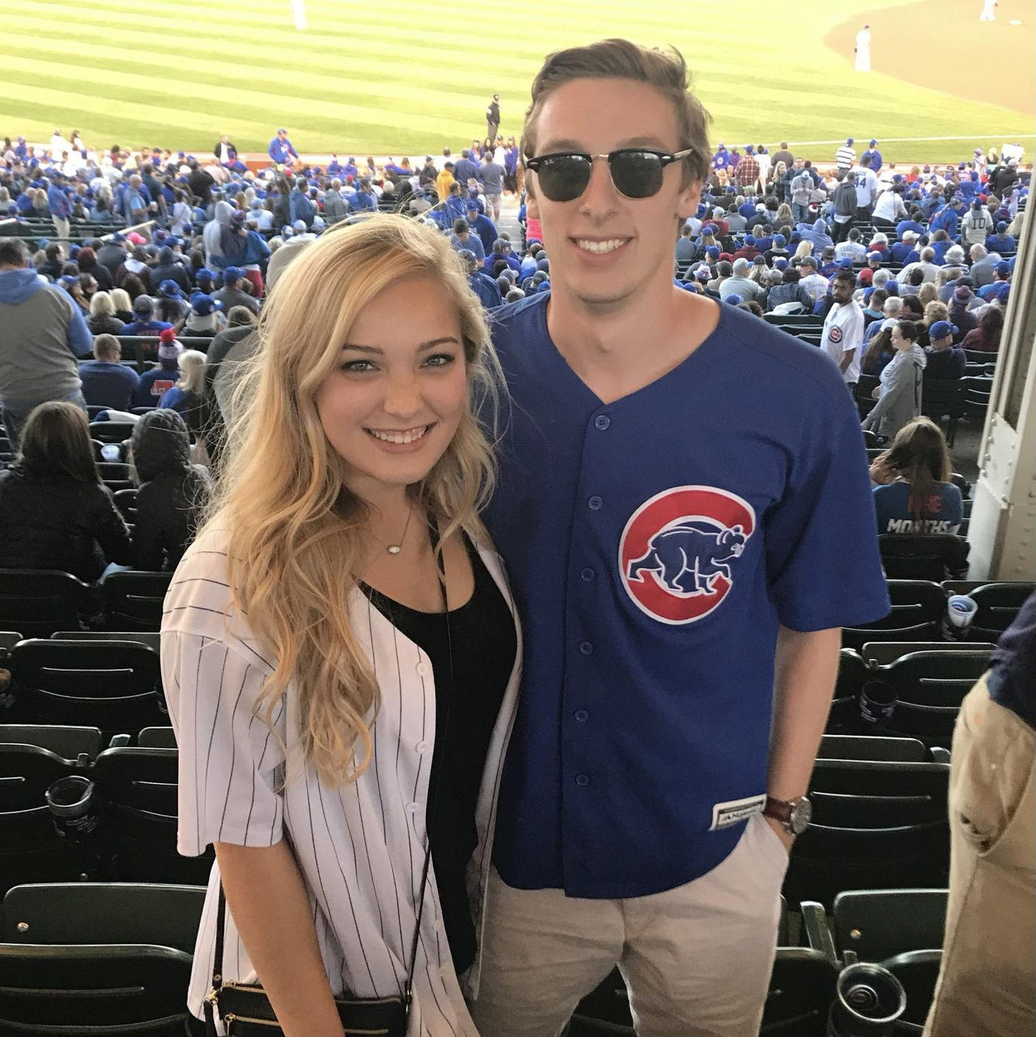 Our first date! Cubs game in Chicago in fall of 2017 before Chris' 21st birthday. This inspired us for the name of our goldendoodle, Wrigley!