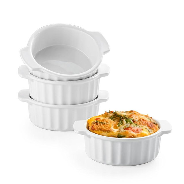 Gacoree 12 oz Ramekins with Handles, French Onion Soup Bowls Oven Safe, Small Baking Dishes Mini Casseroles Dish, Set of 4