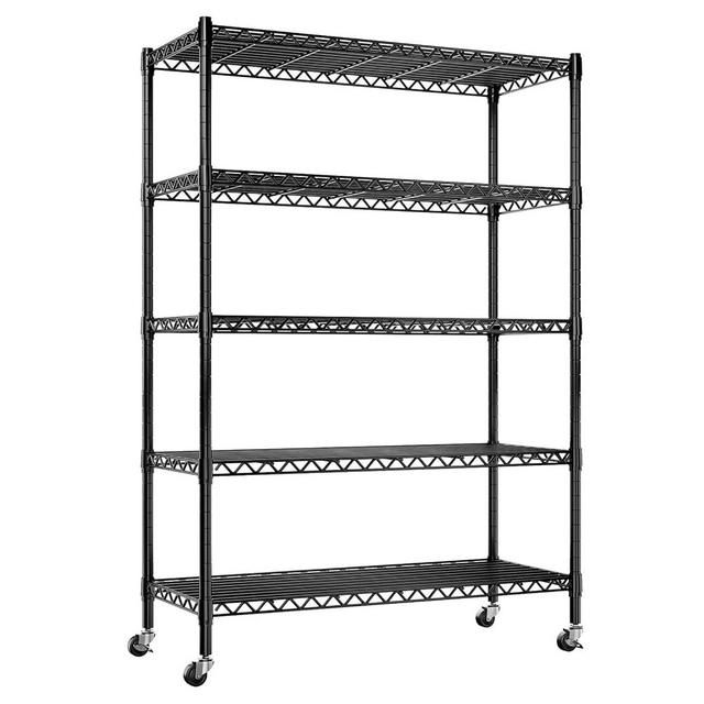 REIBII Wire Shelving Rack with Wheels Storage Shelves with Wheels 73.6" H Metal Shelving Unit Load 1750LBS Adjustable 5 Tier Metal Shelves for Storage Rolling Heavy Duty Shelving