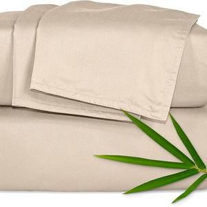 Pure Bamboo Queen Sheets, Genuine 100% Organic Viscose Derived from Bamboo Bed Sheet Set, Luxuriously Soft & Cooling, Double Stitching, 2 Year Quality Promise (Queen, Almond)