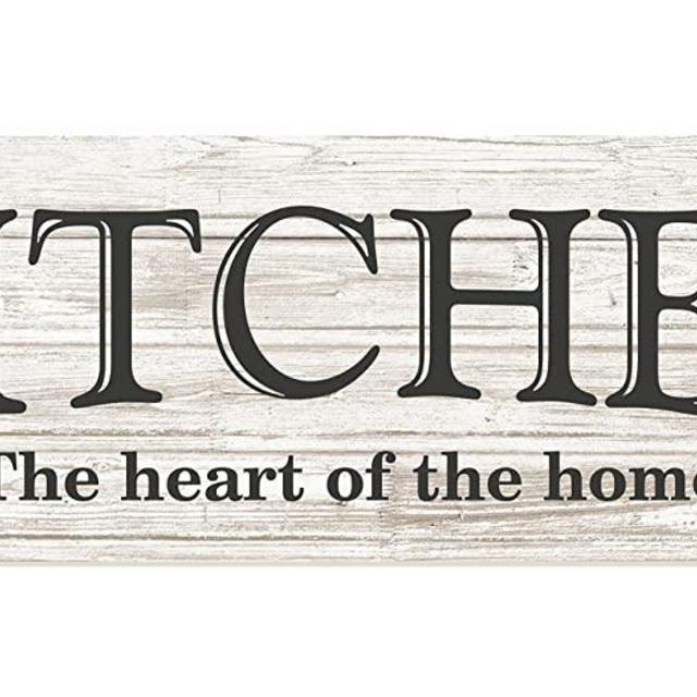 Kitchen The Heart of The Home Rustic Wood Wall Sign 6x18 (White)