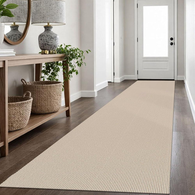IOHOUZE Washable Exrea Long Hallway Runner Rug 3x16 Non Slip Rubber Backed Kitchen Runner Entryway Runner Indoor, Woven Rugs Floor Carpet for Kitchen Hall Entryway, Beige/Khaki