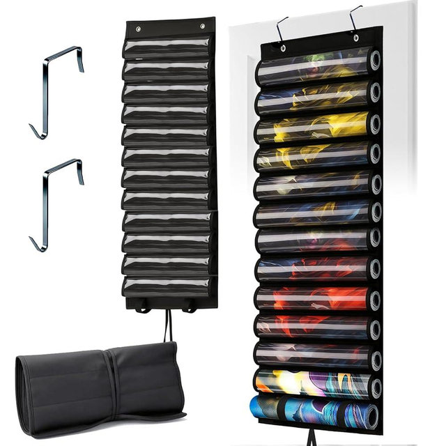 DHRRDE Playmat Tube for MTG - Portable Hangable Door Organizer with 2 Hooks, Fits for 12+1 Card Game Storage with Clear Slots for TCG/RPG Mats (12 tubes)