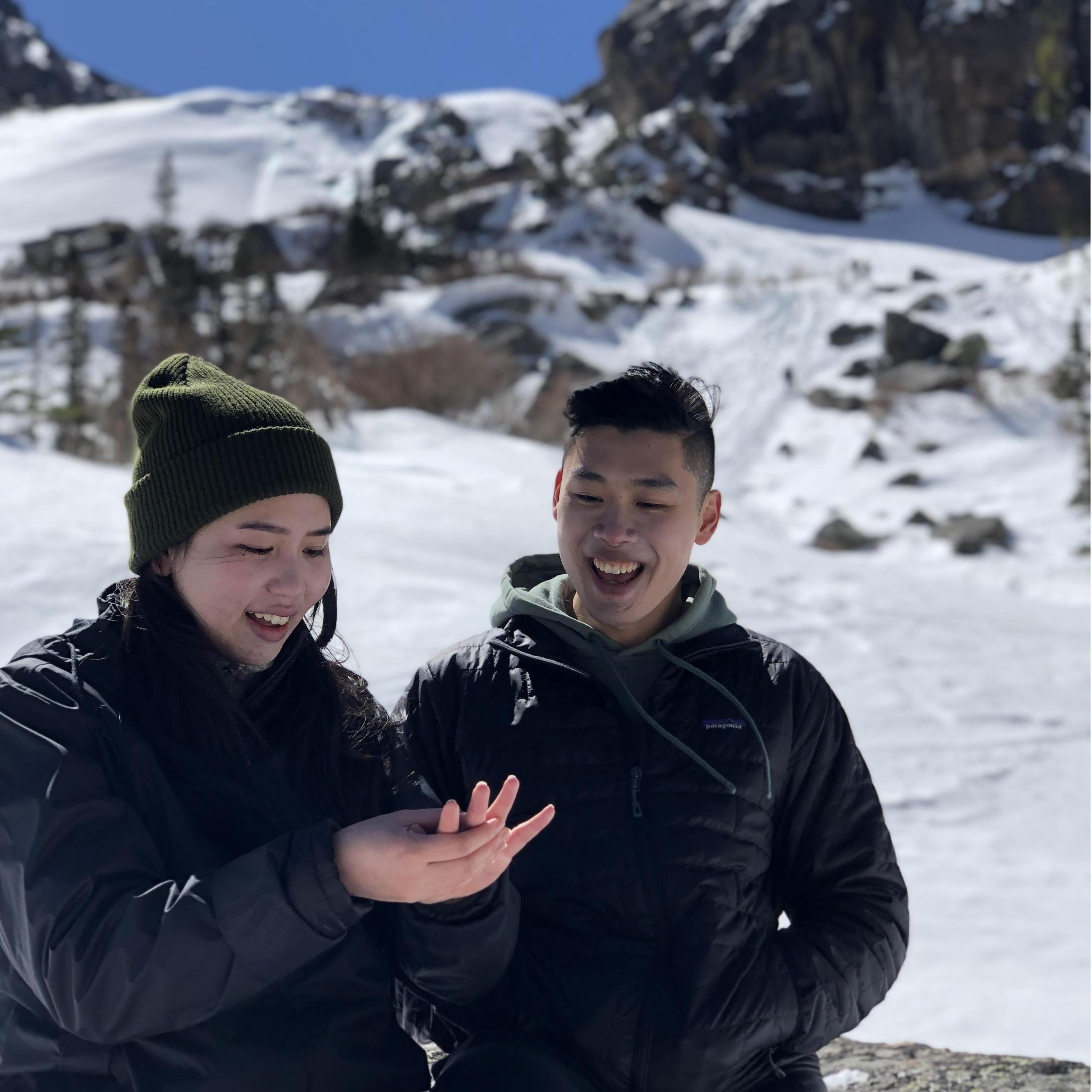 Fun Fact: Long almost lost the ring on the mountain side before proposing.