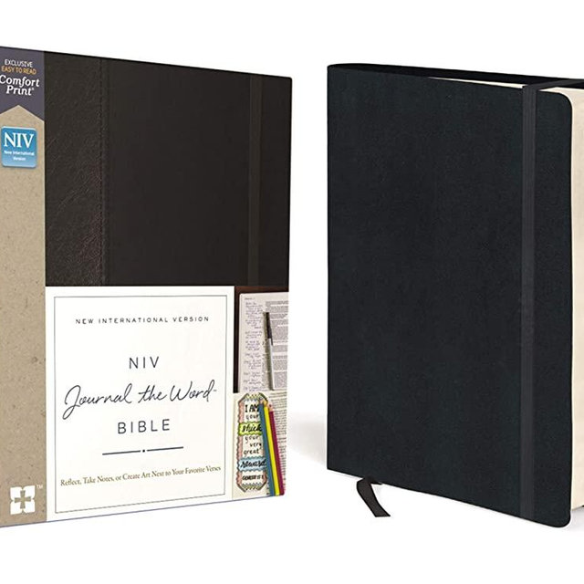 NIV, Journal the Word Bible, Hardcover, Black, Red Letter Edition, Comfort Print: Reflect, Take Notes, or Create Art Next to Your Favorite Verses
