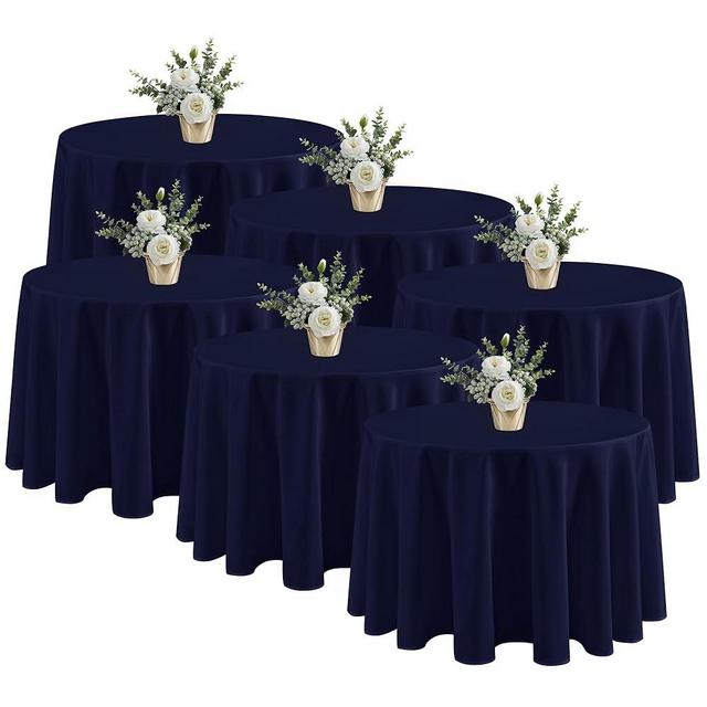 Fitable 6 Pack Navy Round Tablecloths - 120 Inches in Diameter - Stain Resistant and Washable Table Clothes, Polyester Fabric Table Covers for Wedding, Party, Banquet, Formal Events