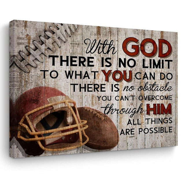 Rustic Framed Football Canvas Wall Art - Inspirational Boys Men Room Decor - Art Prints for Football Lovers