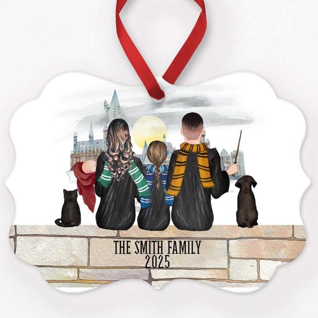 Personalized Wizard Family Friends Christmas Ornament, Portrait, Illustration, Custom Fan Portrait, Engagement Gift for Halloween