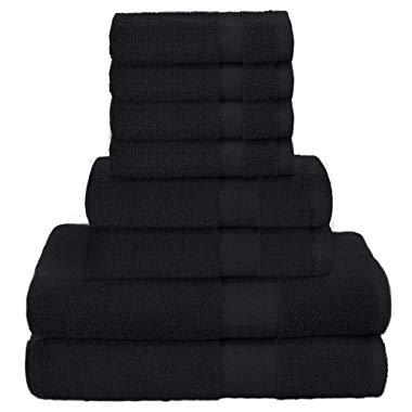 GLAMBURG Ultra Soft 8-Piece Towel Set - 100% Pure Ringspun Cotton, Contains 2 Oversized Bath Towels 27x54, 2 Hand Towels 16x28, 4 Wash Cloths 13x13 - Ideal for Everyday use, Hotel & Spa - Black