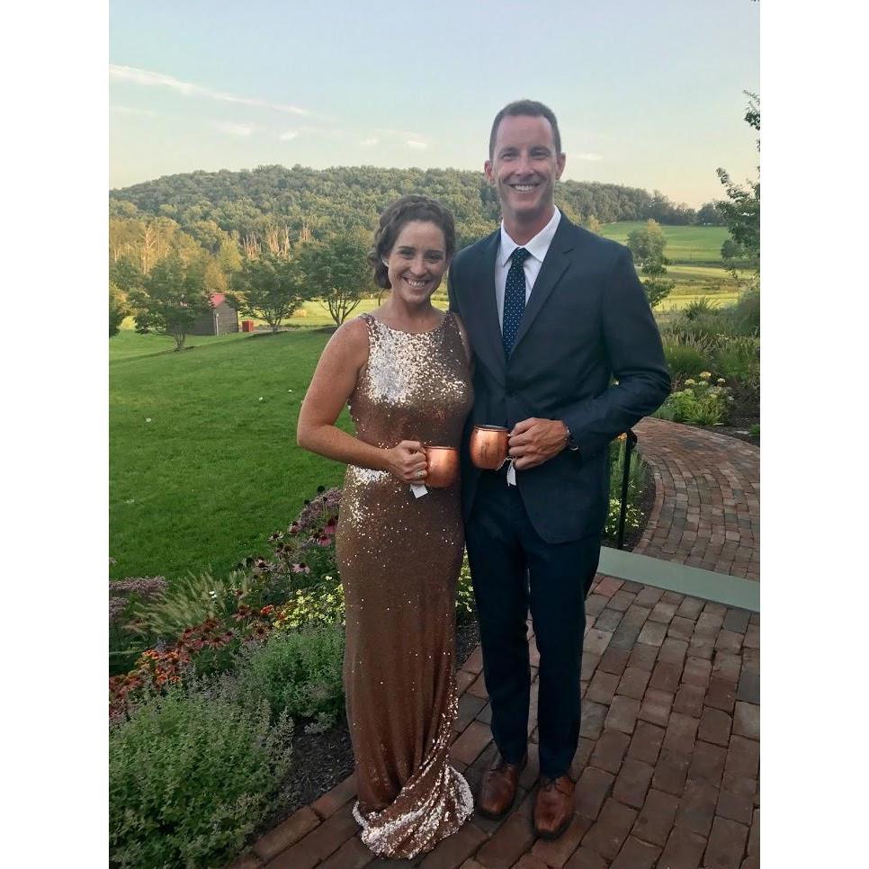 Our first unofficial date at Hannah and Waz's wedding, August 2017.