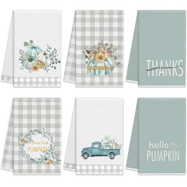 Oudain 6 Pcs Fall Kitchen Towels Dish Towels Fall Kitchen Decor Gift Watercolor Dish Cloths Absorbent Hand Towels Cute Fall Pumpkin Decoration Printed Hello Pumpkin Gift Accessories