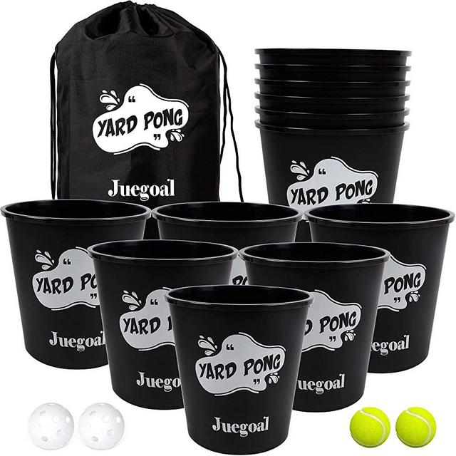 Juegoal Yard Pong, Outdoor Giant Yard Games Pong Game Set with Durable Buckets and Balls, Including 12 Buckets & 4 Balls, Cup Pong Throwing Game for Beach, Camping, Lawn and Backyard