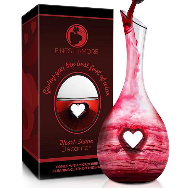 Finest Amore Wine Decanter - 1200ml Heart Shaped Carafe with Microfiber Cloth - Red Wine Decanter - Valentines Day Gifts - Wine Accessories - Gifts for Wine Lovers - Lead-free Crystal Glass