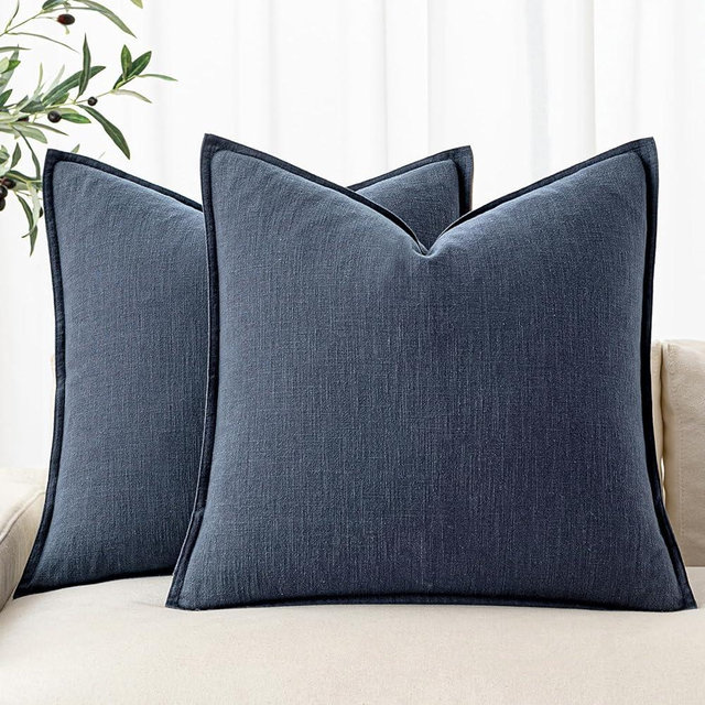 MIULEE Decorative Linen Pillow Covers 20x20 Inch Indigo Blue ​Boho Farmhouse Neutral Couch Throw Pillows for Bed Pack of 2 Accent Coastal Modern Pillowcase Summer Sofa Livingroom Home Decor