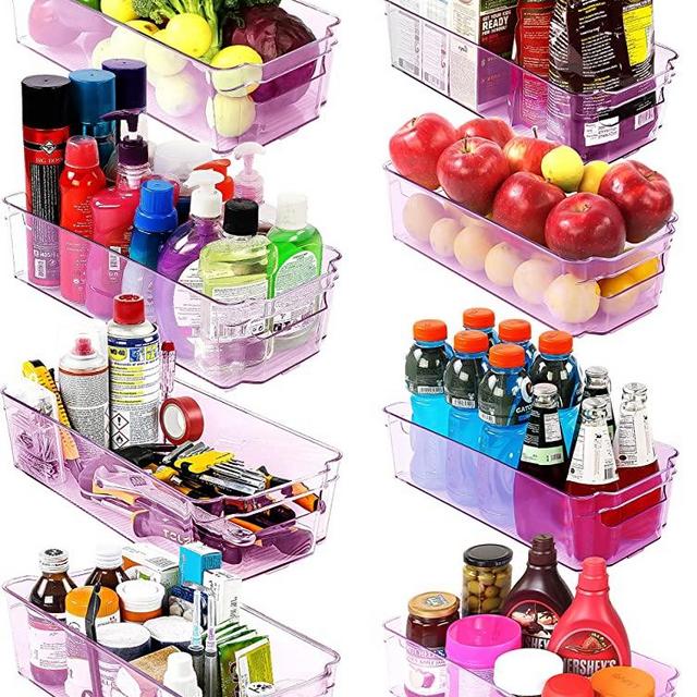 Utopia Home Pantry Organizers-Includes Organizers - Organizers for Freezers, Kitchen Countertops and Cabinets-Clear Plastic Pantry Storage Racks (Pink, 8)