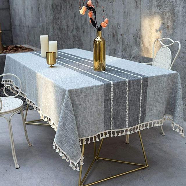 Deep Dream Tablecloth, Embroidered Table Cloth Cotton Linen Wrinkle Free Anti-Fading Tablecloths Washable Dust-Proof Table Cover for Kitchen Dinning Party, 55 x 70 Inch - New Gray