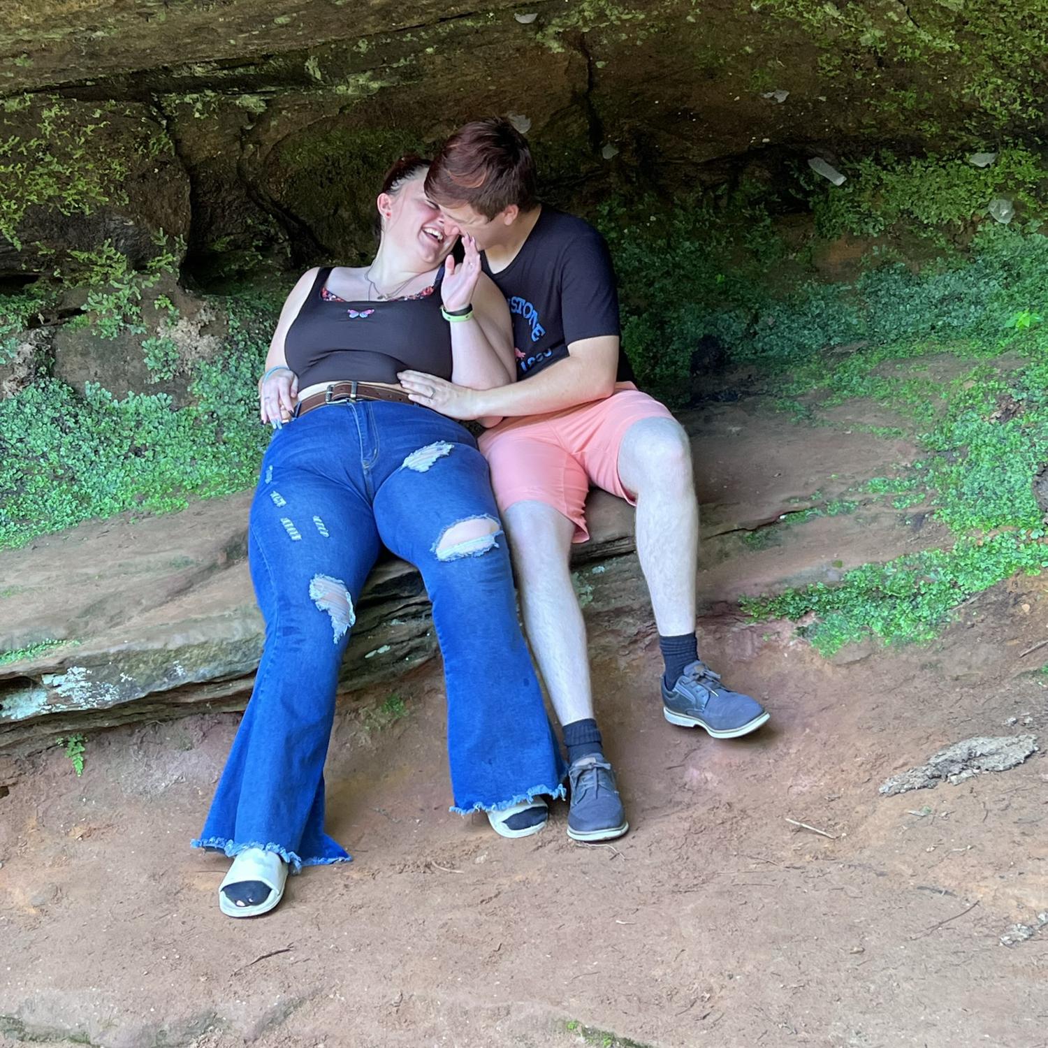 Hiking the trail in Hocking Hills State Park in clothes that were not appropriate at all