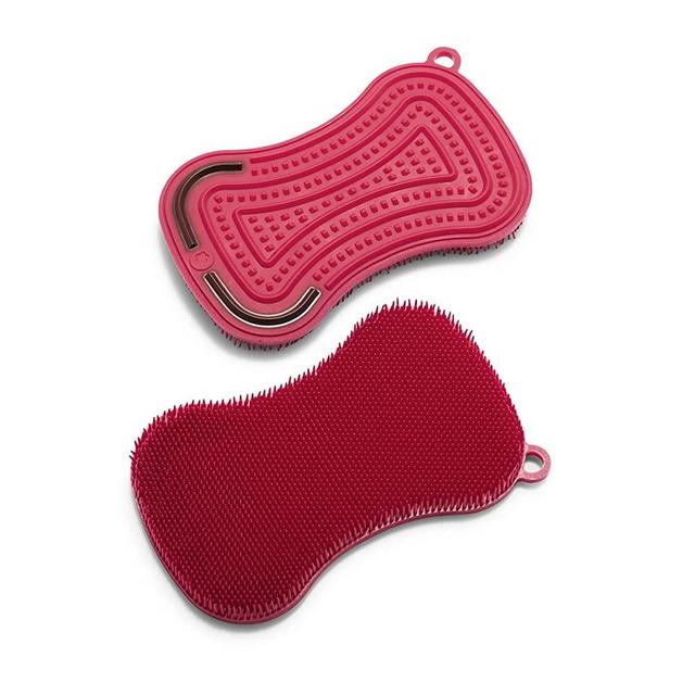 GreenLife Reusable Multipurpose Silicone 2 Pack Sponge and Scrubber, Hygienic and Odor Resistant Dish Washing, Scratch Free Cleaning, Dishwasher and Microwave Safe, BPA Free, Red