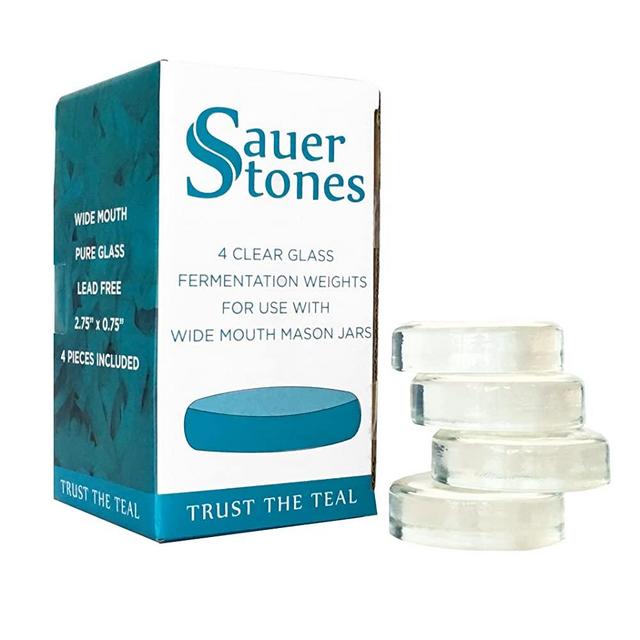 Sauer Stones - Large Glass Fermentation Weights for Mason Jar Fermentation, Preservation and Pickling - Fits ANY WIDE MOUTH MASON JAR - 4 Pack