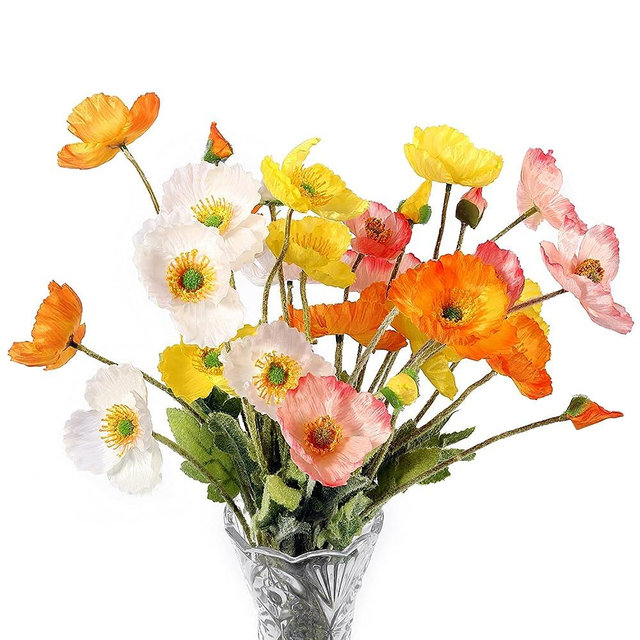 Lumoslyy Artificial Flowers Silk Poppy Flowers for Decoration Realistic Bouquet Home Decor Faux Flower Pack of 8