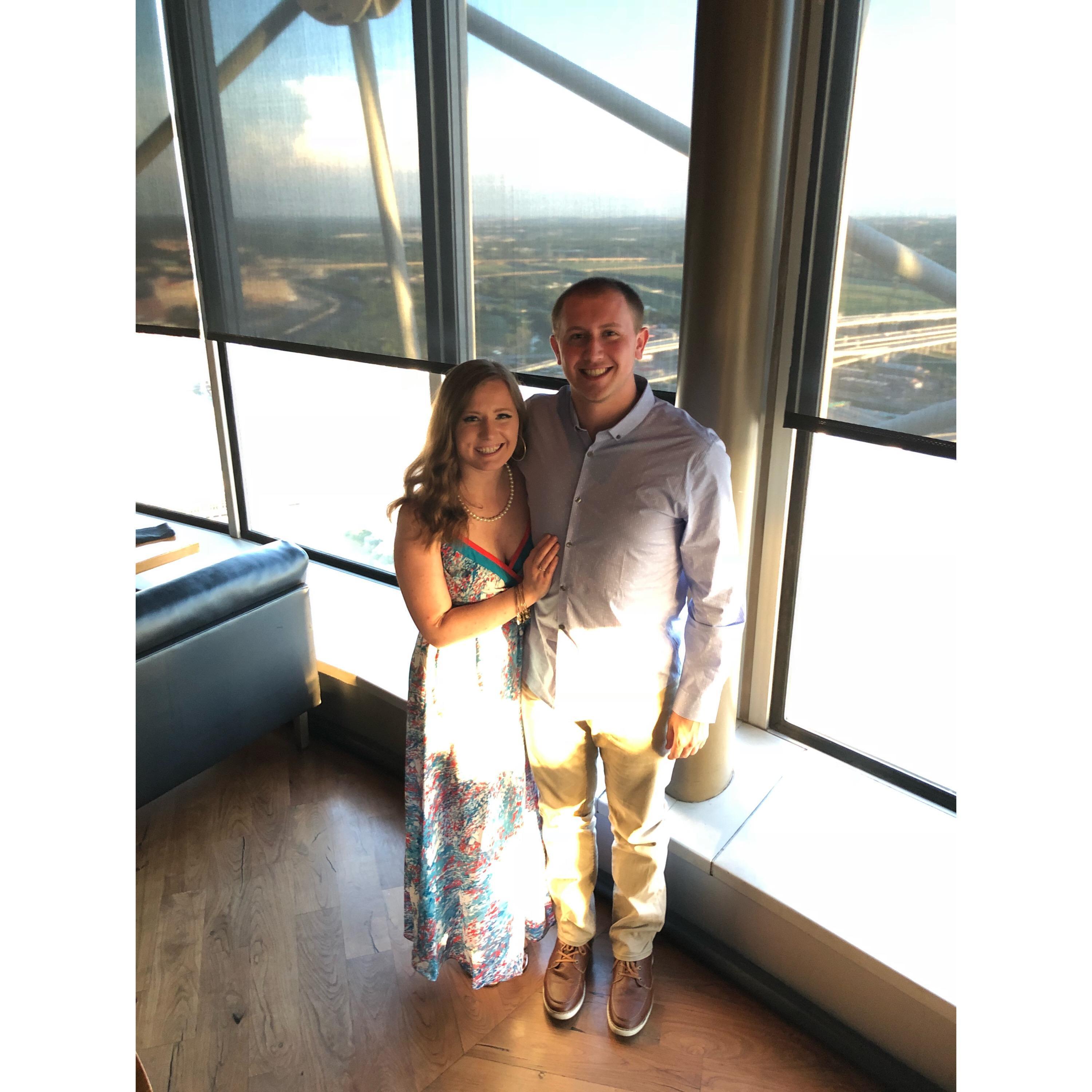 The couple's first vacation together to Dallas, Texas. They got dinner at Reunion Tower!