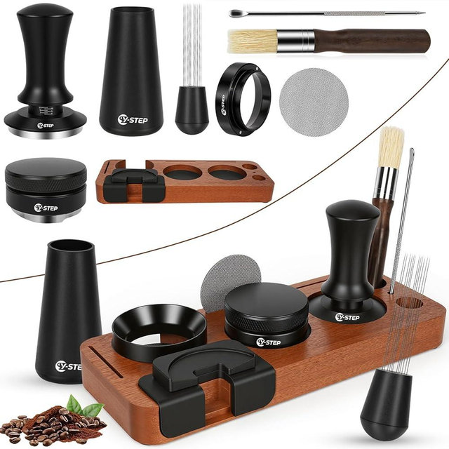 Y-Step 8 Pcs Espresso Accessories Kit, 53.3mm Espresso Tamper Kit Espresso Tools with Espresso Tamping Station, Coffee Tamper, Distributor, WDT Tool, Dosing Funnel, Puck Screen, Fits 54mm Portafilters