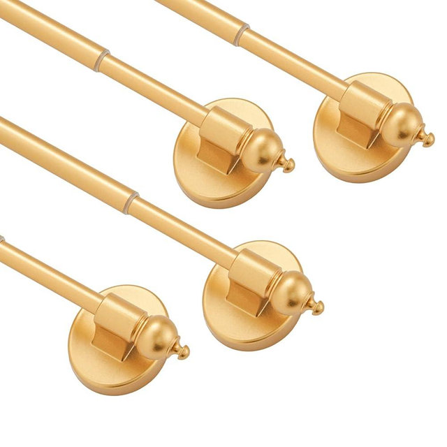 Magnetic Curtain Rods for Metal Doors，Multi-Use Adjustable Appliance for Windows Iron Steel Places，16-28 Inch，Gold，4 Pack