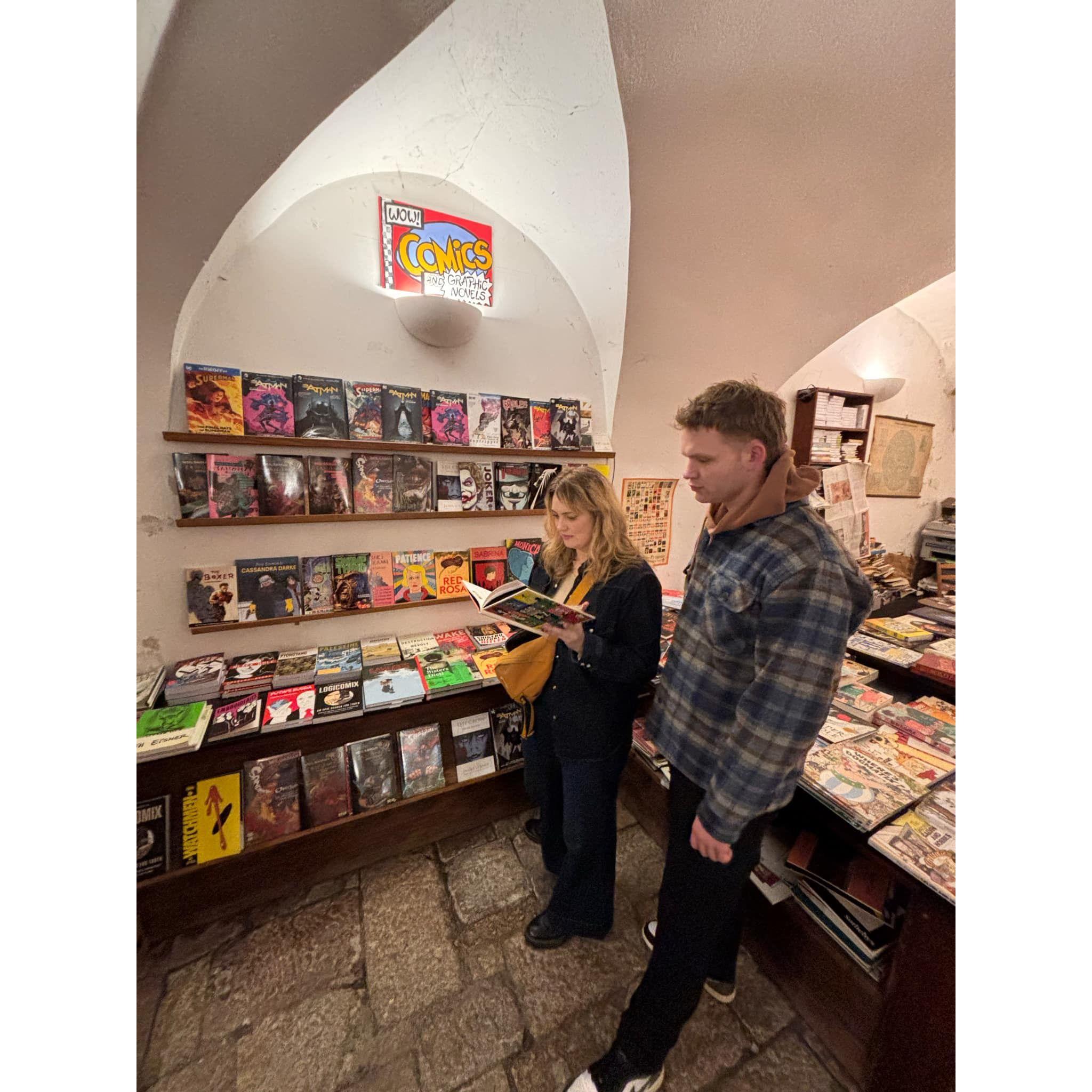 Us in a comic book store.