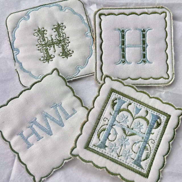 Embroidered Monogram Coasters Set – Personalized Hostess Gift